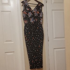 LOFT Black Floral Jumpsuit
